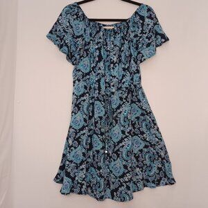 Women's Michael Kors Lightweight Blue Paisley Print Mini Dress Size Large